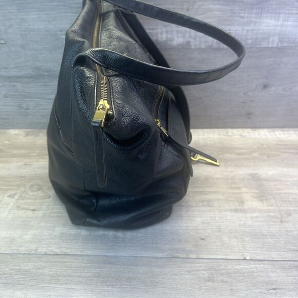 Fossil Fiona Black Zipper Pebbled Leather Tote Shoulder Bag Purse Key Charm - Picture 6 of 13